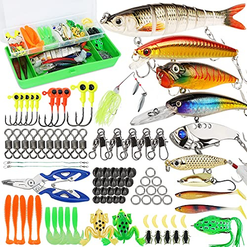 Fishing Lures Tackle Box Bass Kit, Including Animated Lure,Crankbaits,Spinnerbaits,Soft Plastic Worms, Topwater Lures,Hooks,Saltwater & Freshwater Fishing Gear for Bass,Trout, Salmon.