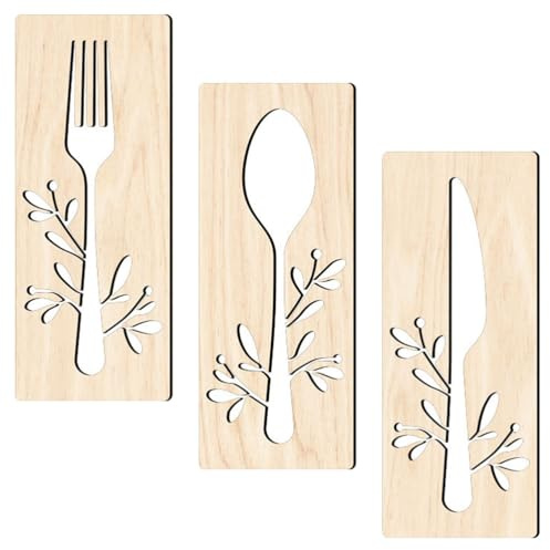 1 Jeu Signe De Fourchette Cuillère en Bois Décoration Murale du Salon Décoration Murale De Couverts Décor De Signe De Mur Rustique Vaisselle Tilleul Ustensiles De Cuisine