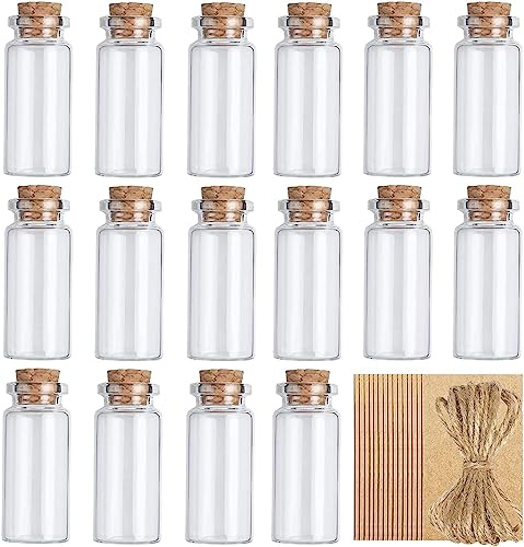 DITK-U 20pcs 10ml glass vials mini bottles with cork + 20 twine + 20pcs hang tags for DIY decoration,wedding gifts,party