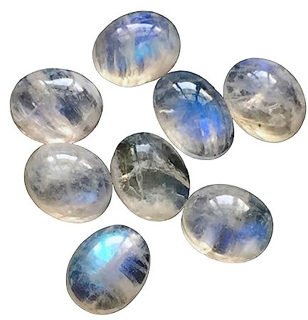 Gems For Jewels 9x11mm ovale Regenbogen-Mondstein-Cabochons für Damen, 8 Stück lose Regenbogen-Mondstein-Edelsteine mit flacher Rückseite, Mondstein für Schmuck – KS3585