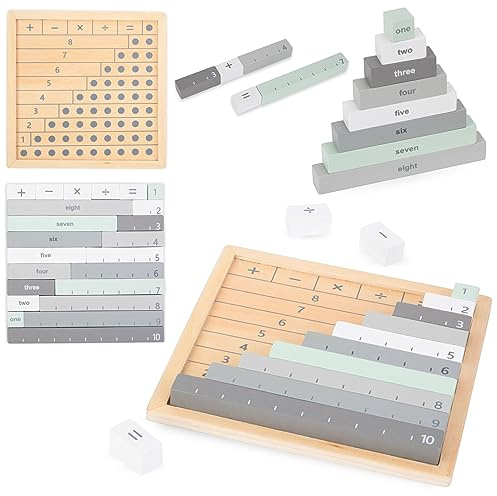 mamabrum, Tableau mathématique en Bois – Comptage, soustraction, Addition, Multiplication, Division d'apprentissage, Planche en Bois, 23 Blocs colorés, Jeu de société de calcul Amusant
