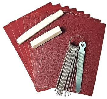 BALUKEYS Sattelfeilen-Set für Gitarren,2 Arten von Schleifpapier,Stegsattel und Sattel für Akustikgitarren aus Knochen,13 Feilen unterschiedlicher Größe,DIY Werkzeuge für Akustikgitarren