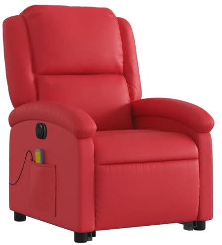 vidaXL Massagesessel, Elektrisch Verstellbar Sessel mit Aufstehhilfe, Fernsehsessel Relaxsessel mit Liegefunktion, Liegesessel Aufstehsessel Polstersessel, Rot Kunstleder