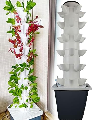 LNNLOO Hydroponic Growing System(15/18/25/30 Holes), Hydroponic Tower Garden, Adapters + Water Pump, High Output + Vertical, Energy Saving + Easy to Use, For Vegetables,30