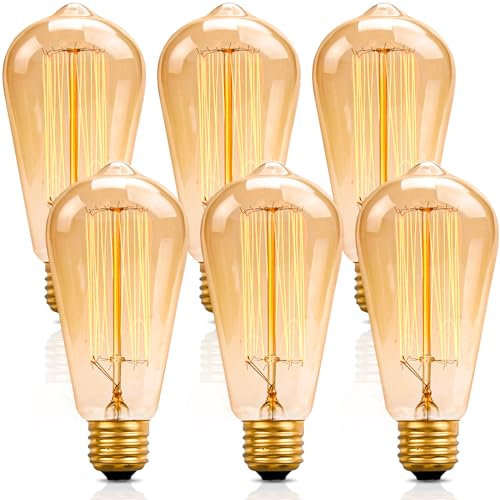 Ledivion Vintage Edison Light Bulb, E27 Screw Bulb Dimmable, 40W Squirrel Cage Filament Bulb, Warm Whtie 2200K, 6 Packs
