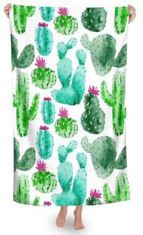 Strandtücher, Aquarell Cactus Sukkulenten Blumen Duschtuch Mikrofaser Reisetuch Leichtes Reisehandtuch Für Spa Damen Männer 80X130Cm