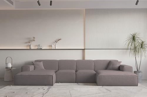 Fun Möbel Wohnlandschaft U-Form CELES Premium in Stoff Ascot Bukla (Taupe)