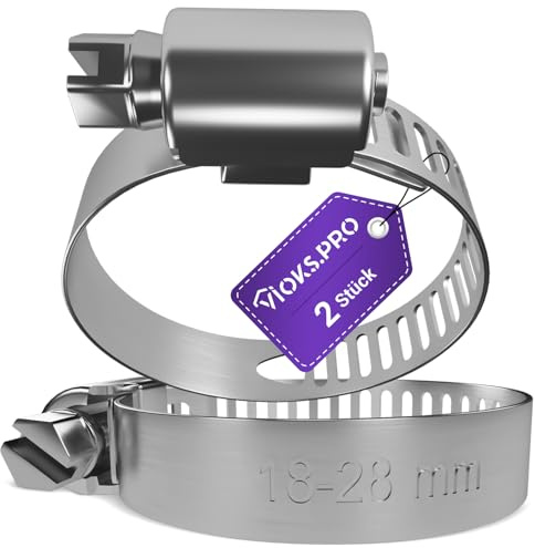 Viоks.pro - Lot de 2 colliers de serrage en acier chromé - 18-28 mm de diamètre - Colliers de serrage en métal pour tuyau de vidange - Pour machine à laver et lave-vaisselle