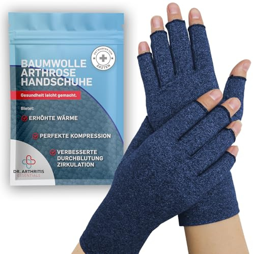 Dr. Arthritis Guantes Sin Dedos Mujer y Hombre para Artritis y Artrosis, Guantes de Compresión para Enfermedad de Raynaud, Unisex [Azul, Talla S]
