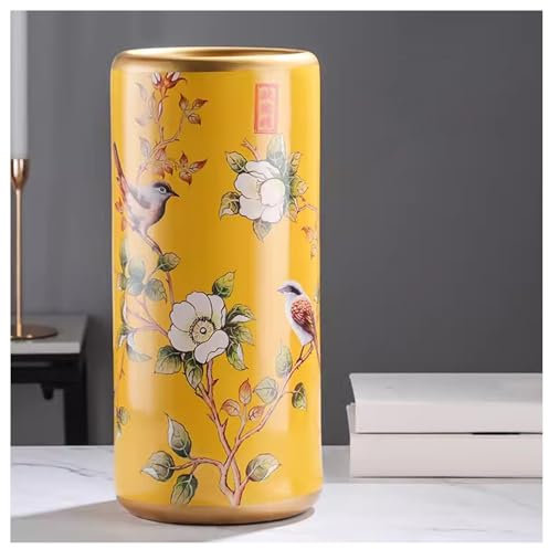 LYCDPYCD Ceramic Umbrella Stand Handmade Applique Umbrella Stand Multifunctional Painted Porcelain Floor Standing Cane Stand for Hotel Office Home Entrance(Yellow)