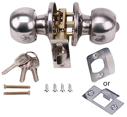 Door Lock For W/ 3 Keys Bedroom Bathroom Handle Lock Stainless Steel Polished Door Knob Interior Lockable Door Knob Lock