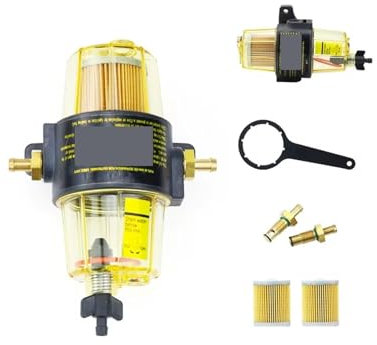 élément de Filtre à Essence Ensemble Séparateur d'eau Et Filtre À Carburant UF-10K avec 2 Éléments Filtrants Supplémentaires pour Moteur Hors-Bord UF10K pour Yacht Et Bateau Filtre à Essence(Type 3)