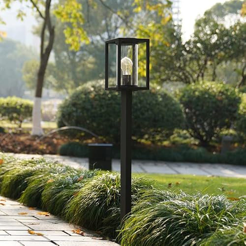 Lámpara de camino para exteriores, luminaria de aluminio de 32 pulgadas para caminos de paisaje, luz de pasarela impermeable con pantalla de vidrio transparente, bolardo de luz con casquillo E26 para