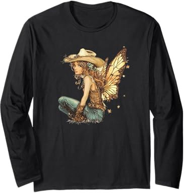 Costume de fée avec ailes magiques et chapeau de cowboy Manche Longue