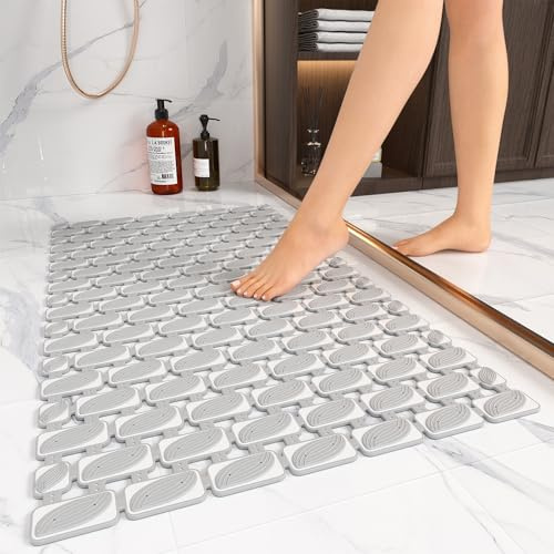 XIYUNTE Shower Mat Non Slip Anti Mould - 70 x 40cm Non Slip Shower Mats for Inside Shower Anti Slip Shower Mat with Suction Cups Non Slip Bath Mat for Elderly Cut to Size, Grey