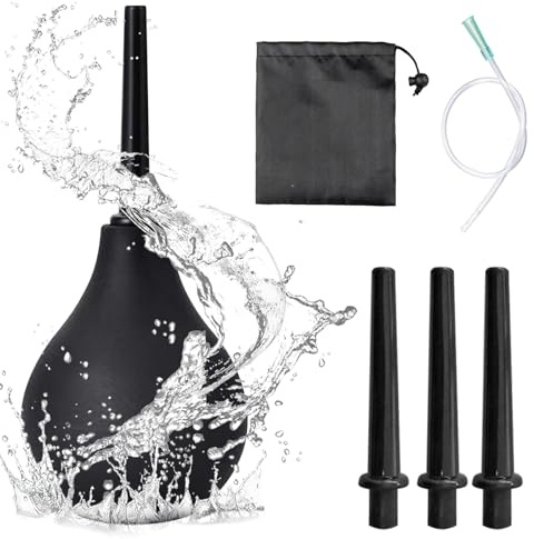 BORISCA 224ML Analdusche, Anal Spülung Silikon Einlauf zur Darmreinigung, Analspülung Set Anal Cleaning Set mit 1 X 37cm Silikonkatheter, 3 Spülaufsätze, 1 Aufbewahrungsbeutel