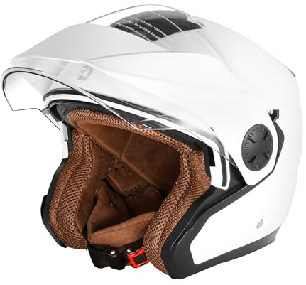 Motorradhelm mit Doppelvisier by BSWAY - Hochwertiger Jethelm Roller Helm Halbschalenhelm für Stadt & Tour, ECE 22.06 Zertifiziert für Herren und Damen, Weiß in Gr. XS-XXL (L)