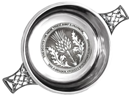 English Pewter Company Celtic Knot Handle Quaich Tasting Bowl Loving Cup 3.5 Diameter with Tae A Scottish Thistle Design [SG504]