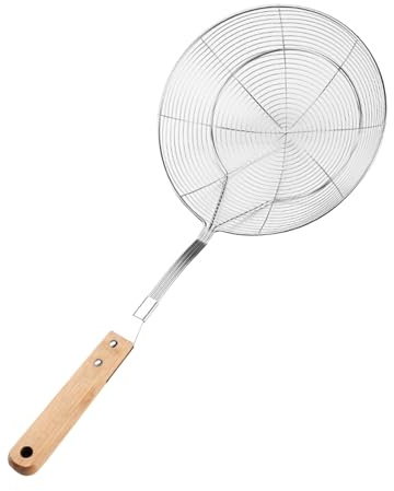 Wdbild Cucchiai, in acciaio inox, ragni, schiumarola, con manico in legno, per friggere e cucinare utensili da cucina