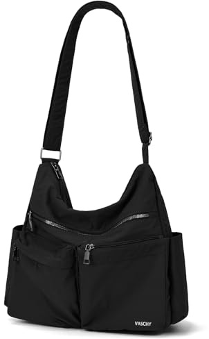 VASCHY Bolso Bandolera Mujer de Nylon Ligera con RFID,Negro