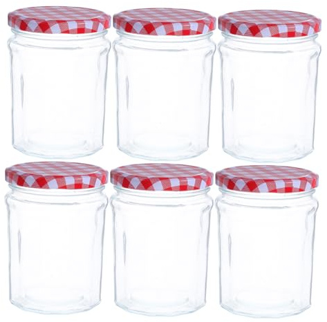Amosfun 6PCS Hexagon Glass Jars with Airtight Lids Leakproof Food Storage Containers for Jam Pickling Spice Candy Preservation Clear Honey and Canning Jars for Kitchen Organization