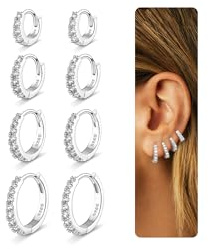 Kenivira 4 Paar Ohrringe Silber 925 Creolen Silber 925 Ohrringe Set für Damen Hypoallergen 18K Vergoldet Gold Kleine Creolen Ohrringe Set mit Zirkonia Für Mehrere Piercings 6/8/10/12mm
