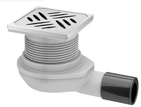 Wet Room Floor Shower Waste Square Stainless Steel Drain Trap, Grate Size 150x150mm, Compatible With 40/50mm Pipework