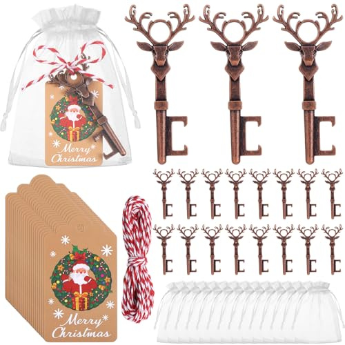 60 apribottiglie a forma di testa di cervo natalizio, set regalo retrò a forma di alce, apribottiglie con etichette, corda per albero di Natale, decorazione per feste, regalo per compleanno, feste