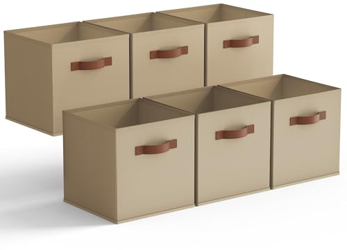 GRANNY SAYS Aufbewahrungswürfel Stoff, 6 Stück Aufbewahrungsboxen für Würfelregal, Regalkörbe 27 x 27 cm Khaki Regalboxen mit Griffen, Stoffkisten Aufbewahrung für Kallax Regal