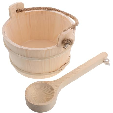 TOBBOMEY Sauna Kübel und Löffel Set aus Natürlichem Holz Saunazubehör für Männer und Frauen Verbesserte Dampferzeugung Langlebig und Komfortabel für Sauna und Fußbad