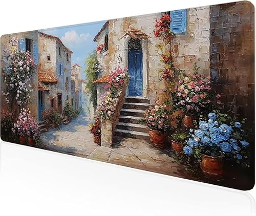 Musmatta gränd spelmusmatta blomma stor skrivbordsmatta 1 000 x 400 x 3 mm, arbete från hem väsentligheter halkfri gummibas speciell texturerad vattentålig yta slitstark skrivbord matt för bärbar