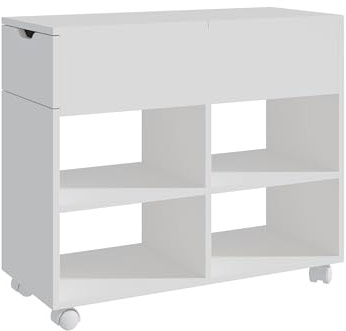 Relaxdays Rollcontainer, 5 Fächer, Schublade, HxBxT: 61 x 70 x 30 cm, offen, schmaler Aktenschrank auf Rollen, weiß