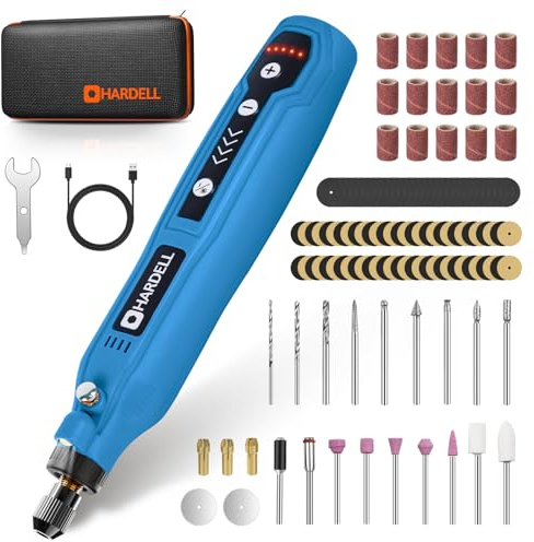 HARDELL Mini Perceuse Sans Fil – outil rotatif 5 vitesses, 69 accessoires, 3,7V Type-C. Parfaite pour graver, poncer, polir, sculpter, couper, travaux manuels DIY