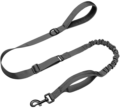 Forestpaw Tactical Dog Leash for Large Dogs, Black, 4-5FT | Heavy Duty Bungee, Shock Absorption, 2 Padded Handles, For Training Running Walking