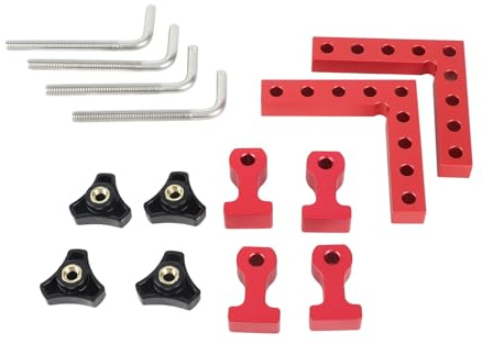 Escuadra de Posicionamiento 90°, Juego de 2, Aleación de Aluminio Rojo - Precisión en Carpintería, Medición Métrica e Imperial - Accesorios para Fijación y Corte (100 mm)