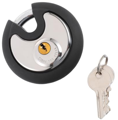 POPETPOP Stainless Steel Discus Lock with Protective Cover 70mm, Round Disc Padlock for Door and Gate Security, Heavy Duty Anti-Theft Keyed Padlock for Outdoor Use
