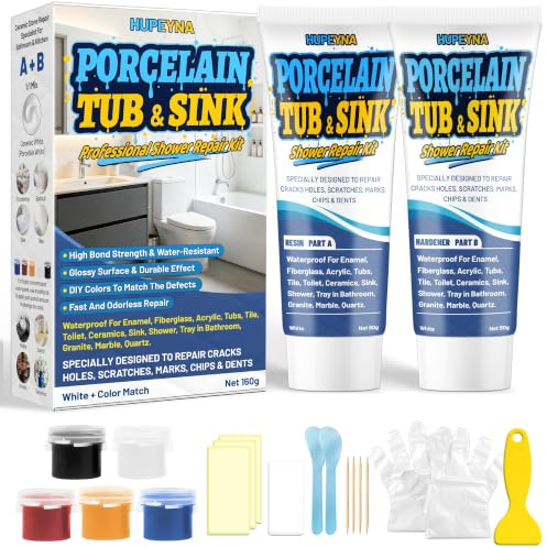 Kit Riparazione Vasca Bagno Bianco, Riparazione Piastrelle Colore Abbinato | Kit Riparazione Piatto Doccia e Bagno per Crepe, Graffi, Fori e Ruggine su Lavandini, WC, Smalto, Acrilico e Marmo