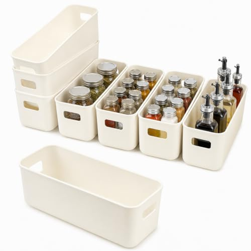 8 Pack Narrow Storage Box, Storage Boxes for Shelves, Cupboard Organiser