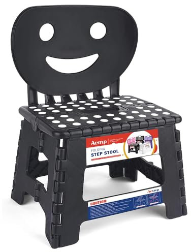ACSTEP Strapazierfähiger Tritthocker mit Rückenstütze, Kinder-Tritthocker, Klapphocker für Erwachsene und Innenbereich, Küche, Tritthocker und Badezimmerhocker, 22,9 cm Kleinkind-Tritthocker – Schwarz