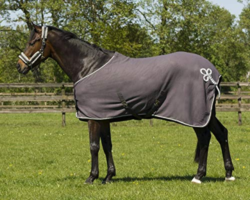QHP Fleecedecke Abschwitzdecke Brustlatz Ornament Kontrast-Einfassung Kreuzgurte (115 cm, Grau/Silber)