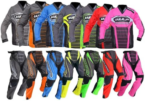Motorbike WULF FORTE MX Kids Race Suit New 2020 Motocross Quad Off Road Trials Enduro Kart ATV MTB Dirt Bike Pit Sport Junior Pant Shirt Kit (Multi Colour,8-10 Years with Waist 26)