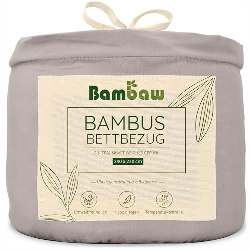 Bambaw Funda Nordica 240x220cm Bambu, Funda Nordica Bambu Cama 150/160 cm, Sabanas Refrescantes Verano e Invierno, Ropa de Cama Antiacaros y Antialergias, Certificado Oeko-Tex (Gris)
