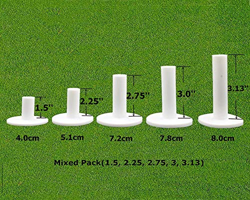 Finger TRN Golf Rubber Tees 1.5 2.25 2.75 3 3.13 Same or Mixed Sizes/Colors Value 5 Pack, Durable & Hold Ball Well Golf Accessory for Indoor Outdoor Practice (White 5 Pack(1.5,2.25,2.75,3,3.13))