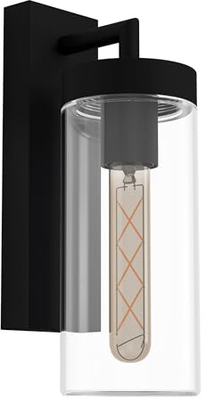 EGLO Außen-Wandlampe Bovolone, 1 flammige Außenleuchte | Wandleuchte aus Stahl, Farbe: Schwarz, Glas: klar, Fassung: E27, IP44