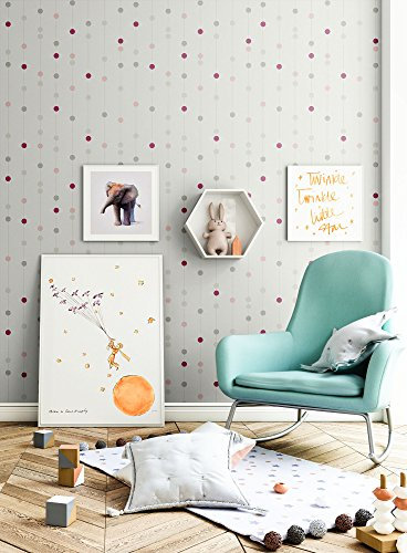 NEWROOM Kindertapete Beige Punkte Linien Kinder Vliestapete Rot Vlies Kindertapete Kinderzimmer Babytapete Babyzimmer Niedlich
