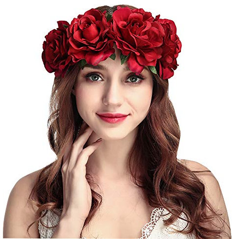 IBLUELOVER Couronne Fleur Cheveux Bohême Floral Bandeau Créative Guirlande Fleur Serre-tête Mode Coiffure Accessoires Cheveux Mariage Festival Partie Voyage Mariée Plage Garland Fille Femme,Rouge,TU