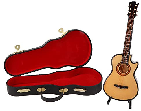 Musikinstrument Modelle Holz Mini Gitarre Modell Ornamente mit Vitrine und Ständer Gitarre Dekor Sammlung Geschenk(20cm)