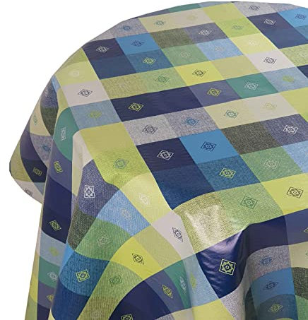 d-c-fix Wachstuch Tischdecke Wachstuchtischdecke Farbe und Größe wählbar Leinenoptik Kariert Blau Oval 130 x 180 cm abwaschbare Gartentischdecke