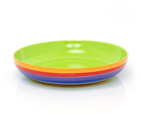 22cm Hand Painted Rainbow Stripe Ceramic Pasta Bowl | Wide Shallow Dessert Serving Bowl Pasta Plate | Round Multi Coloured Pasta Serving Dish