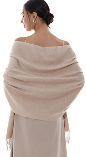 RIIQIICHY Damen Schal Beige Stola Festlich für Abendkleid Pashmina Schals Tücher für Frauen Hochzeit Schultertuch Frühling Winter Schal Warme Kuschelig